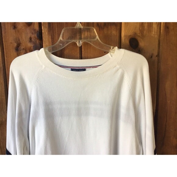 Tommy Hilfiger White Long Sleeve Sweater Men XXL Crew Neck Striped Nautical - Picture 2 of 10